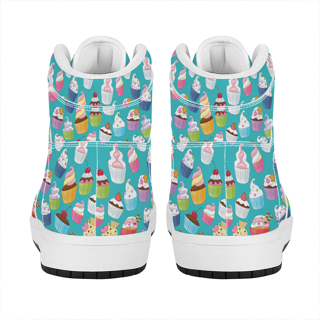 Cartoon Cupcake Pattern Print High Top Leather Sneakers