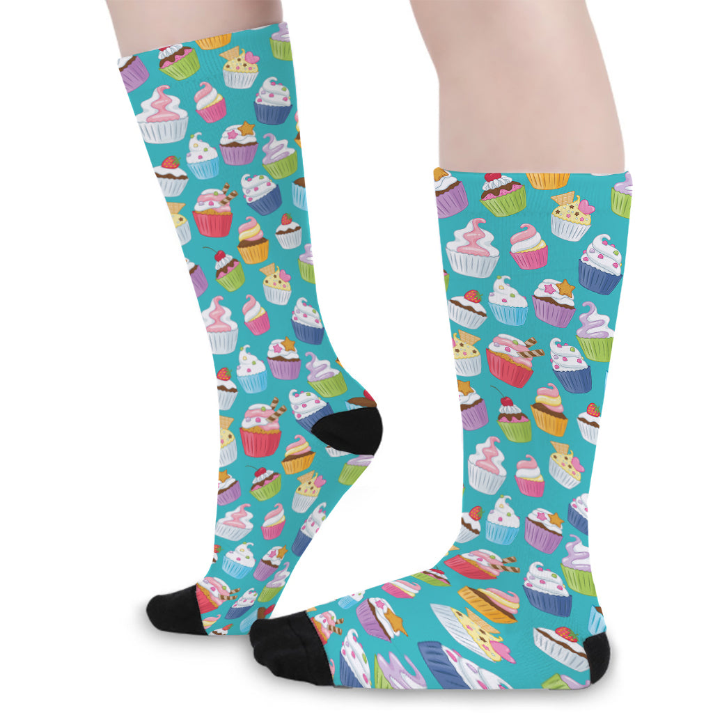 Cartoon Cupcake Pattern Print Long Socks