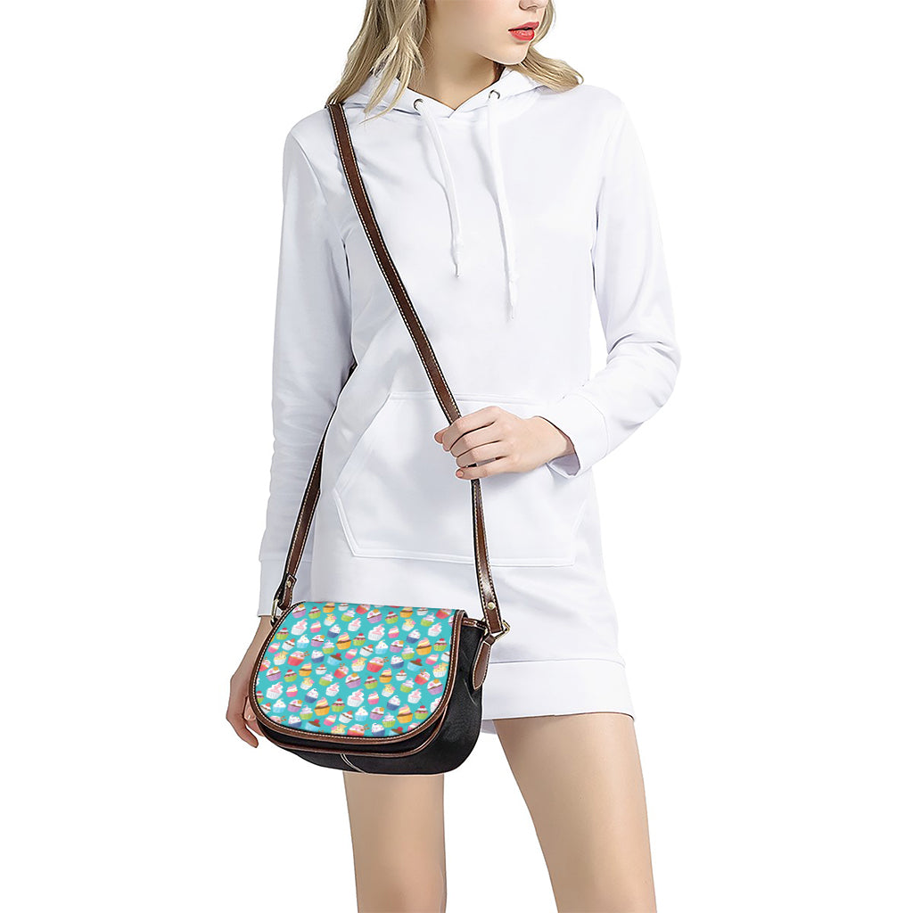 Cartoon Cupcake Pattern Print Saddle Bag