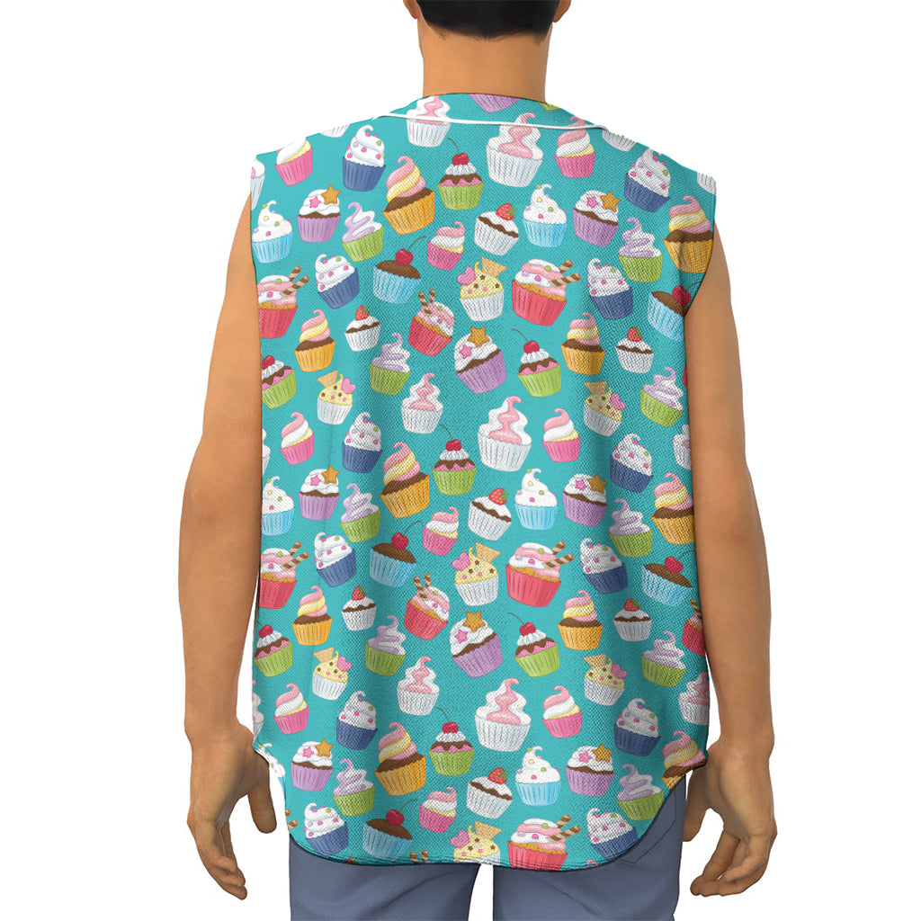 Cartoon Cupcake Pattern Print Sleeveless Baseball Jersey