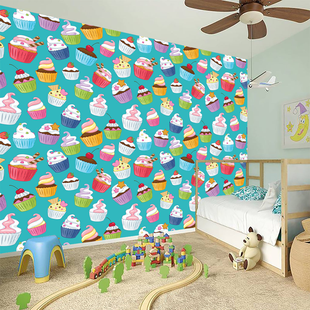 Cartoon Cupcake Pattern Print Wall Sticker