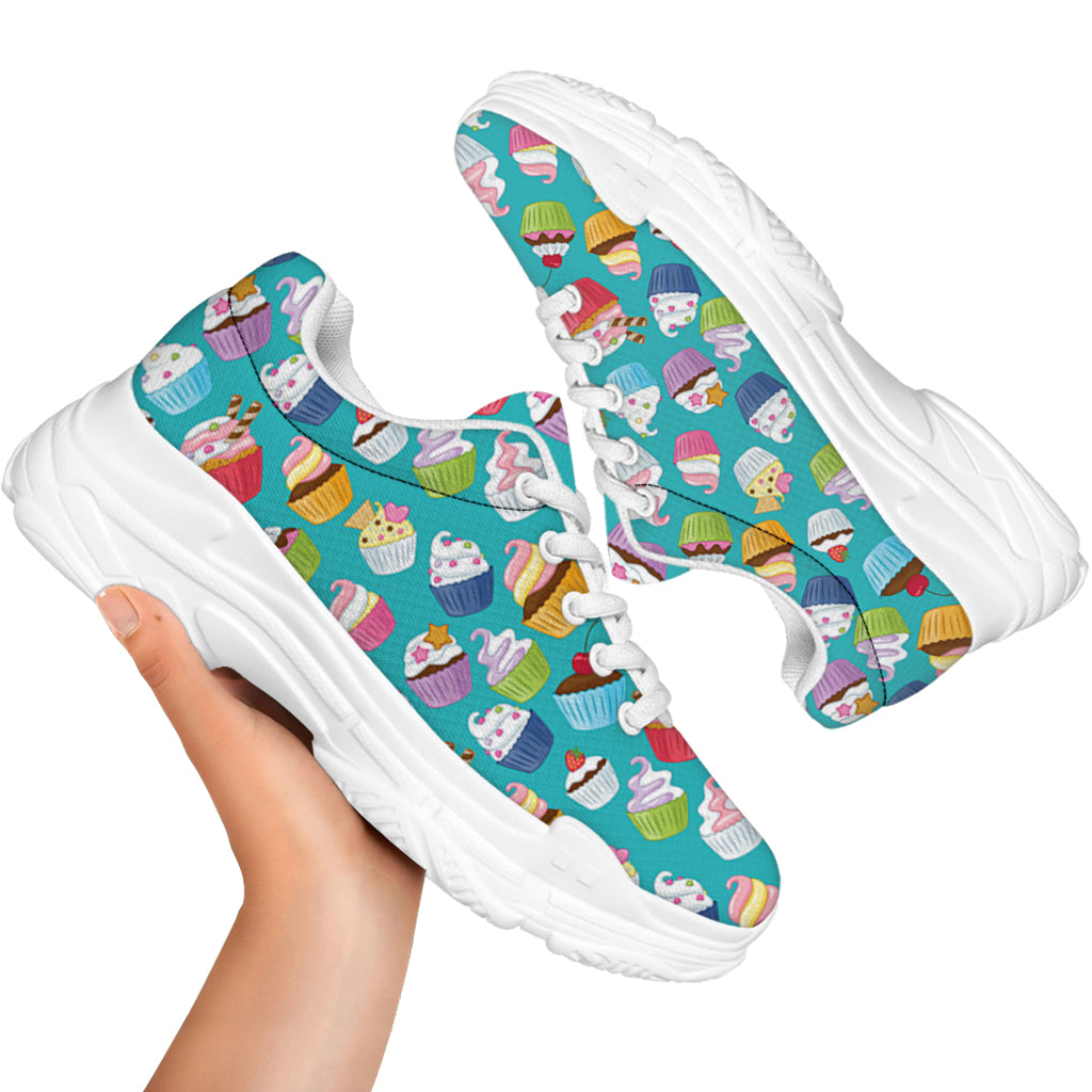 Cartoon Cupcake Pattern Print White Chunky Shoes