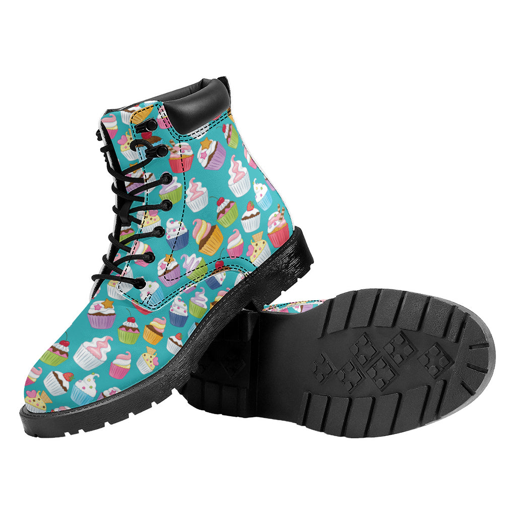 Cartoon Cupcake Pattern Print Work Boots