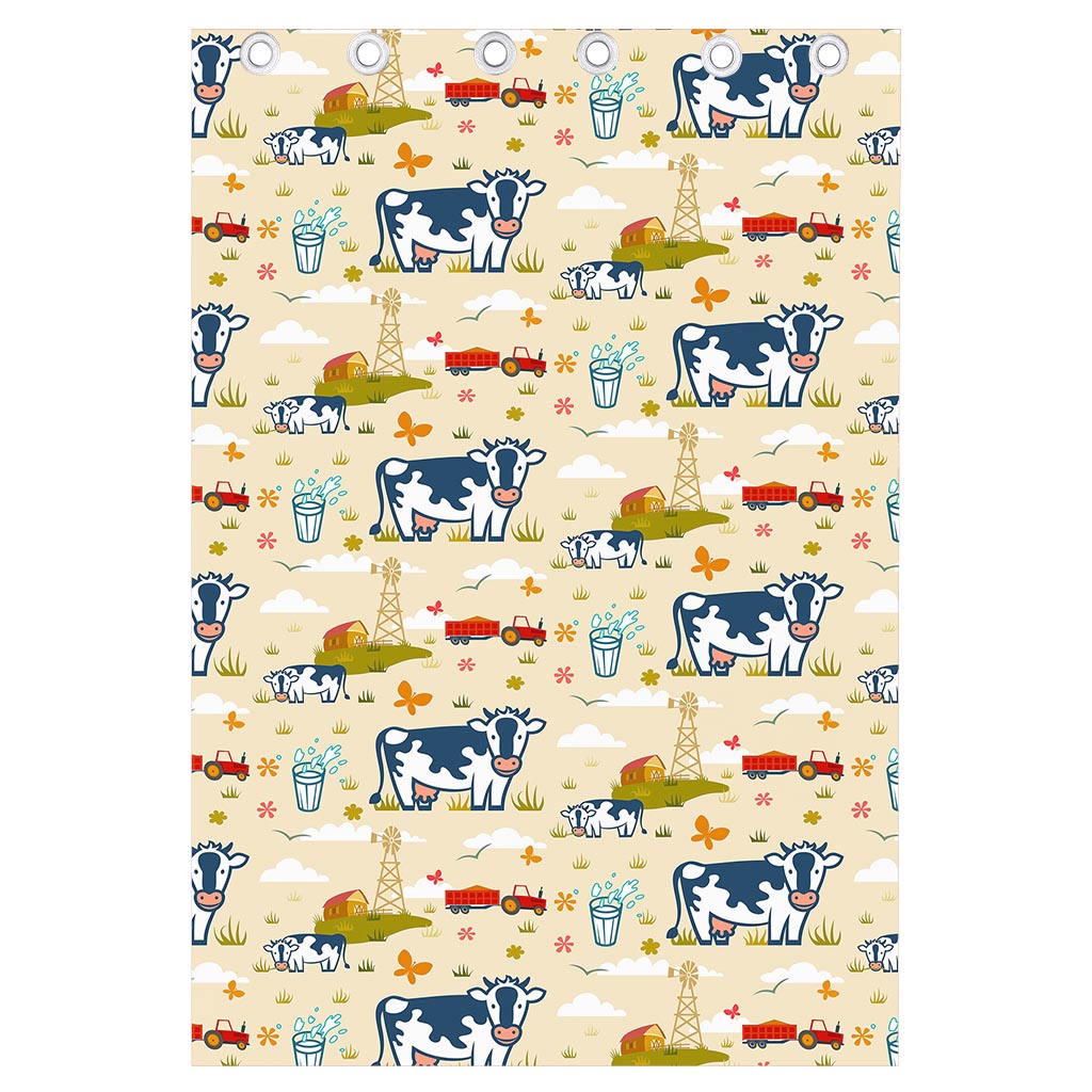 Cartoon Dairy Cow Farm Pattern Print Curtain