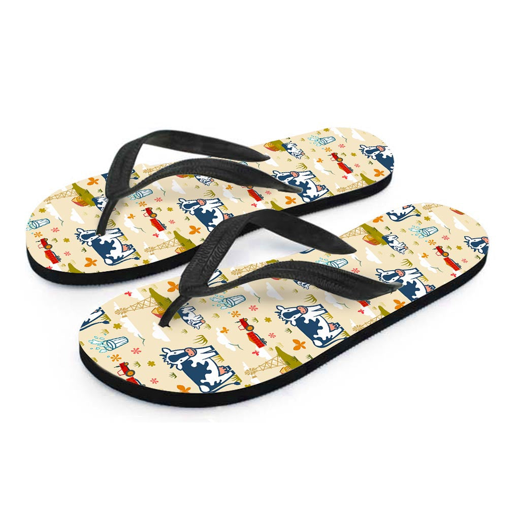 Cartoon Dairy Cow Farm Pattern Print Flip Flops