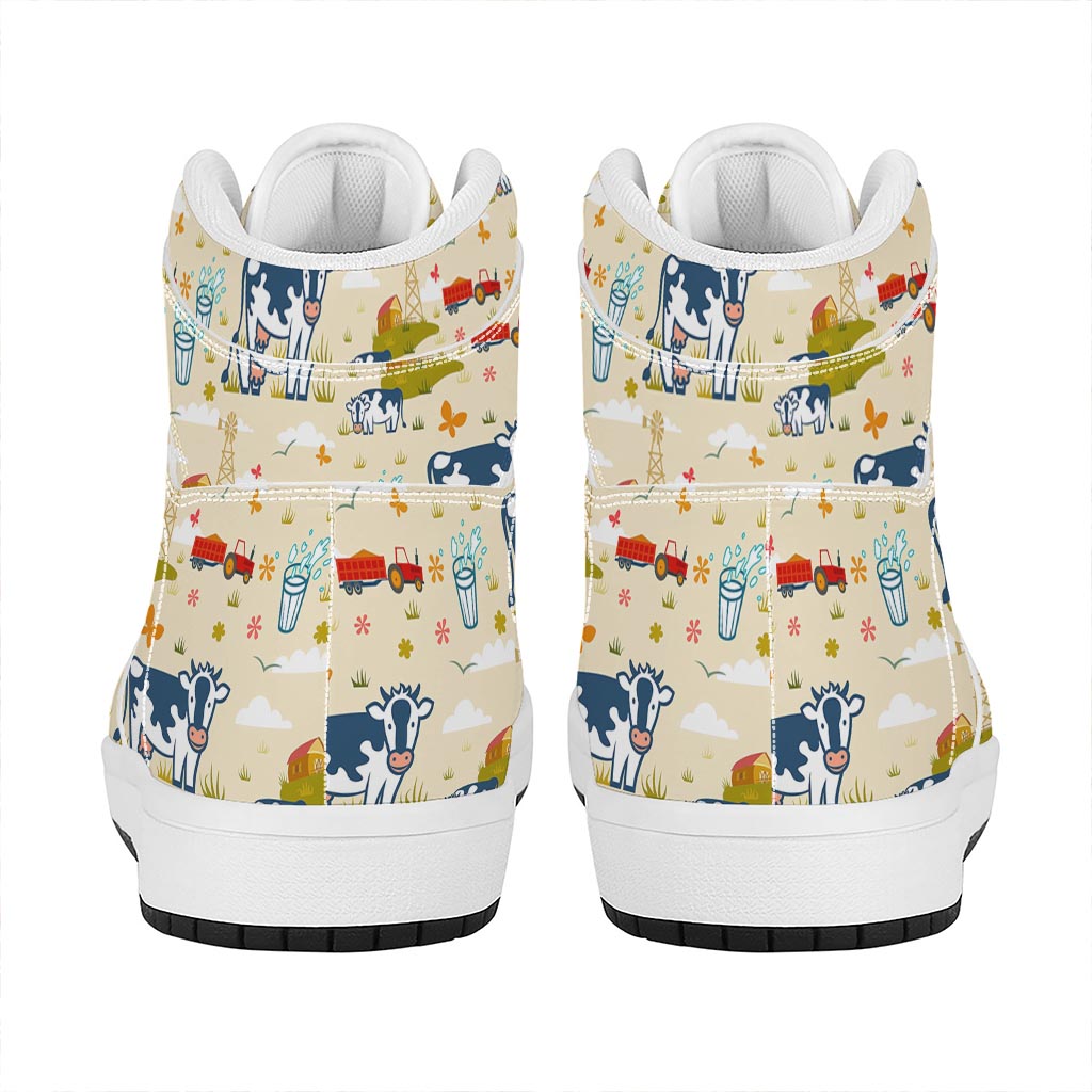 Cartoon Dairy Cow Farm Pattern Print High Top Leather Sneakers