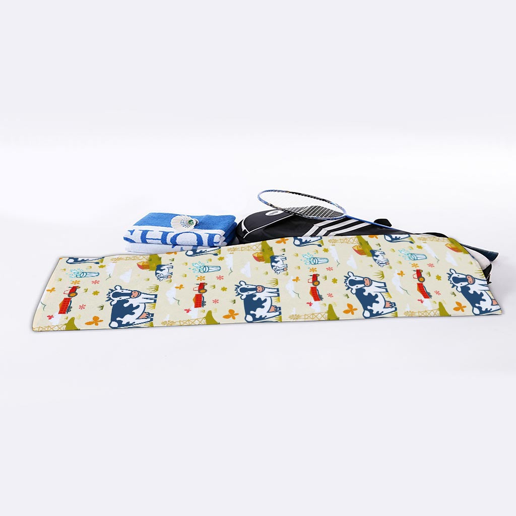 Cartoon Dairy Cow Farm Pattern Print Sports Towel