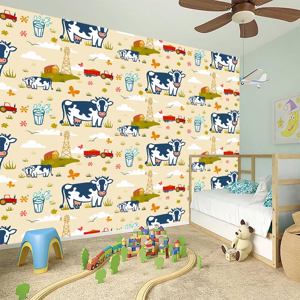 Cartoon Dairy Cow Farm Pattern Print Wall Sticker