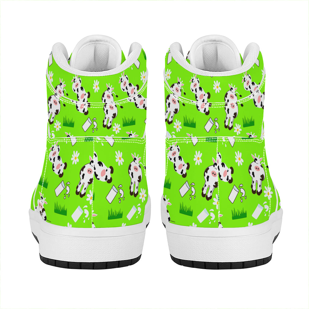 Cartoon Daisy And Cow Pattern Print High Top Leather Sneakers