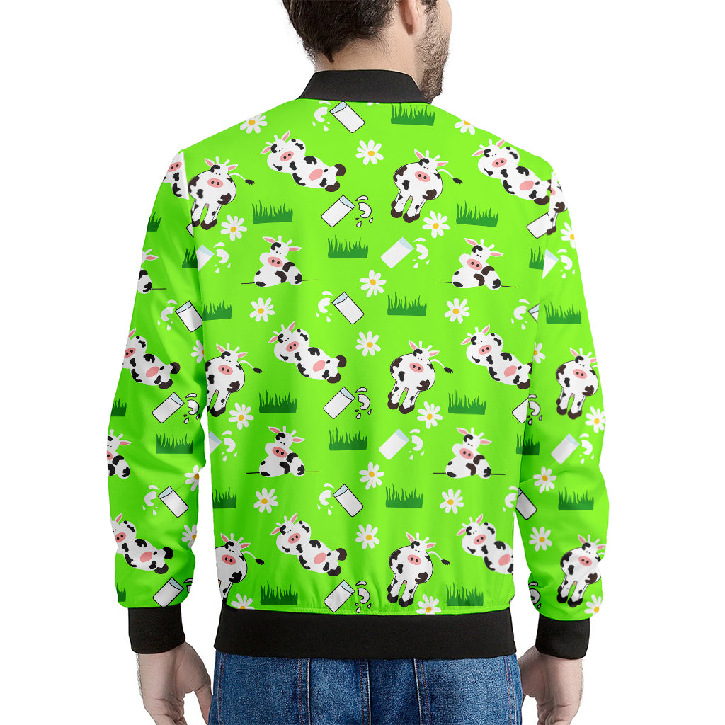 Cartoon Daisy And Cow Pattern Print Men's Bomber Jacket
