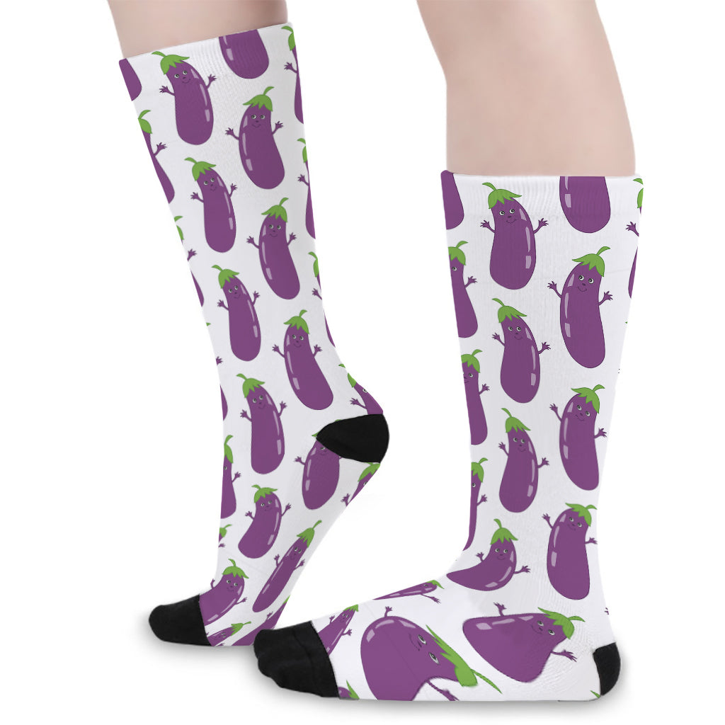 Cartoon Eggplant Pattern Print Long Socks
