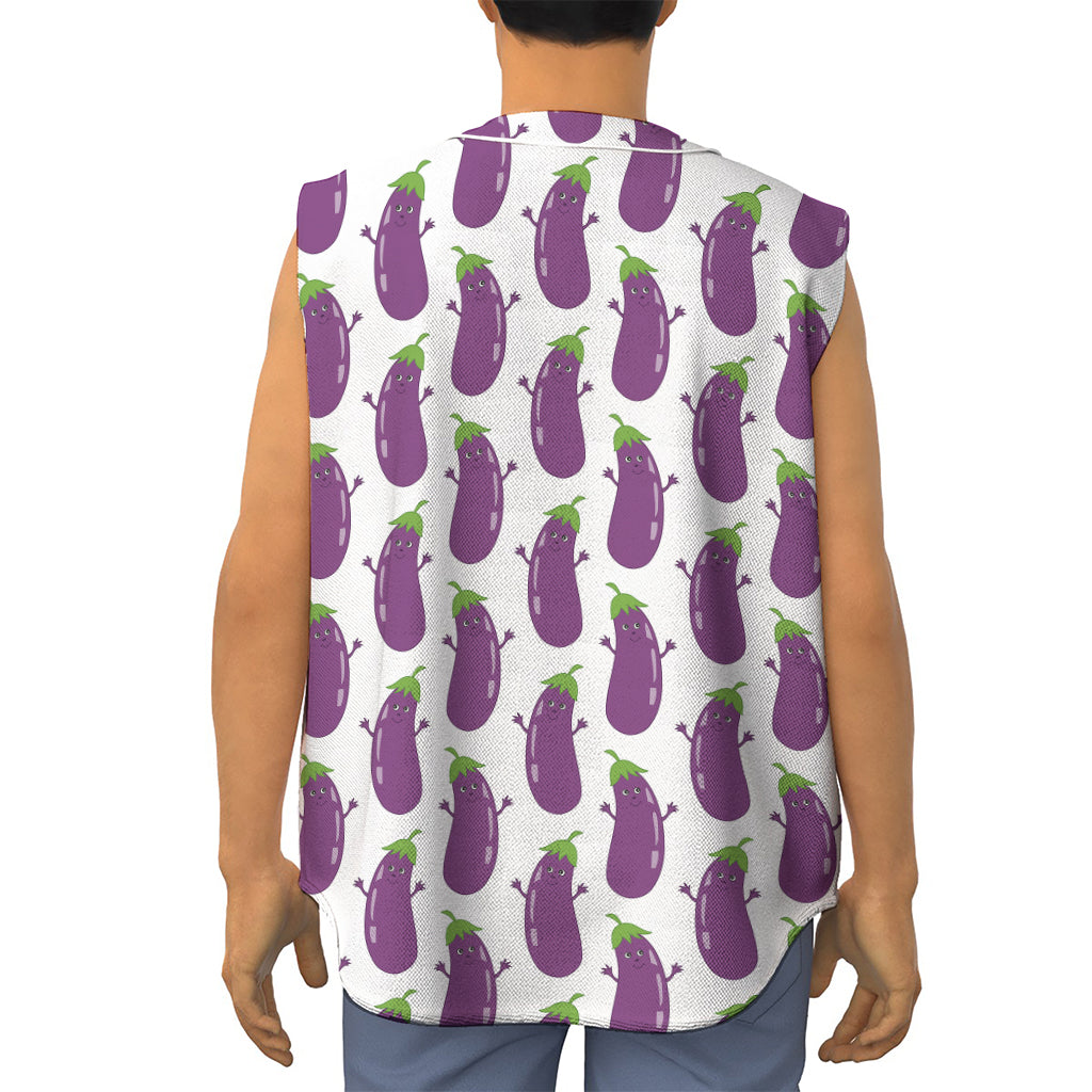 Cartoon Eggplant Pattern Print Sleeveless Baseball Jersey