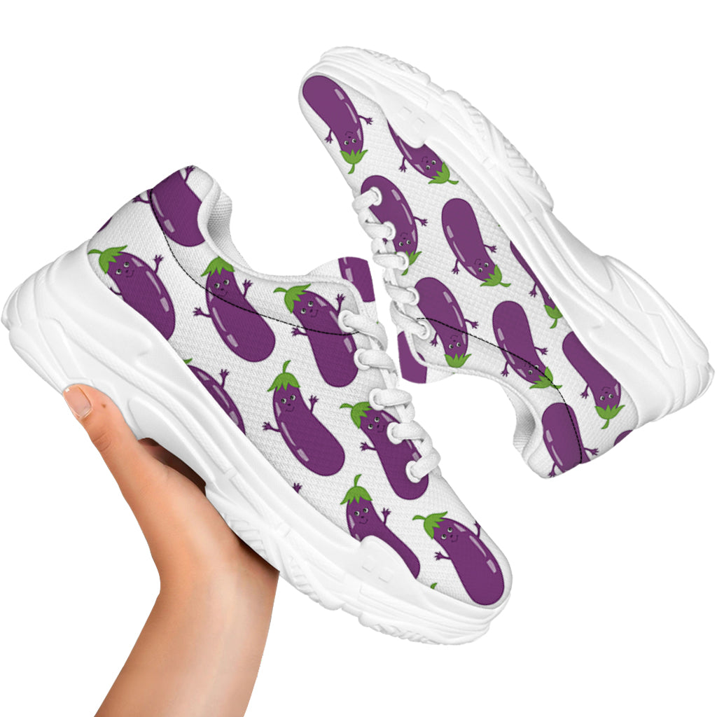 Cartoon Eggplant Pattern Print White Chunky Shoes