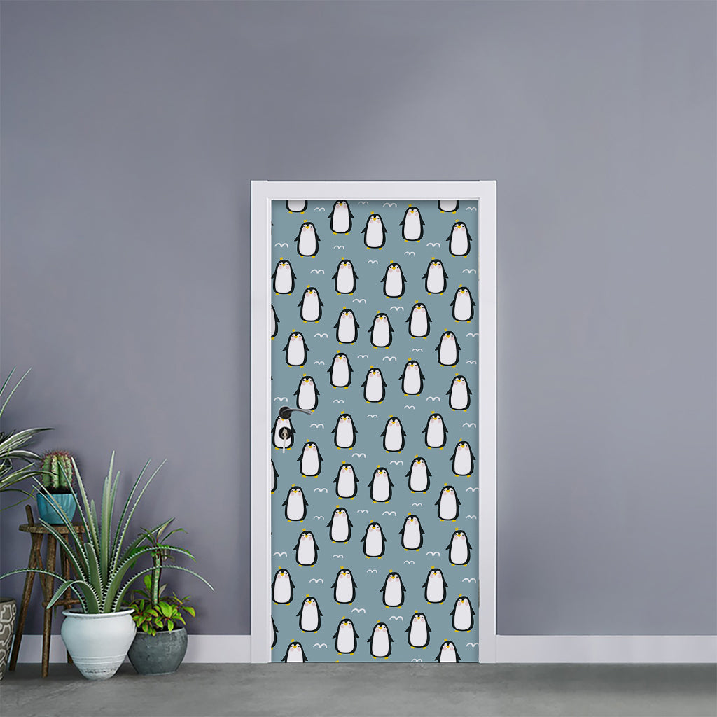Cartoon Emperor Penguin Pattern Print Door Sticker