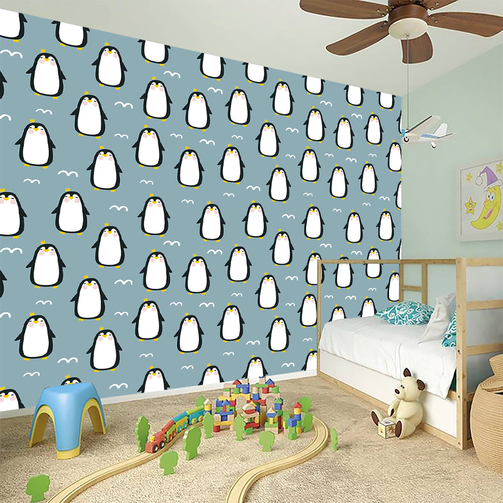 Cartoon Emperor Penguin Pattern Print Wall Sticker