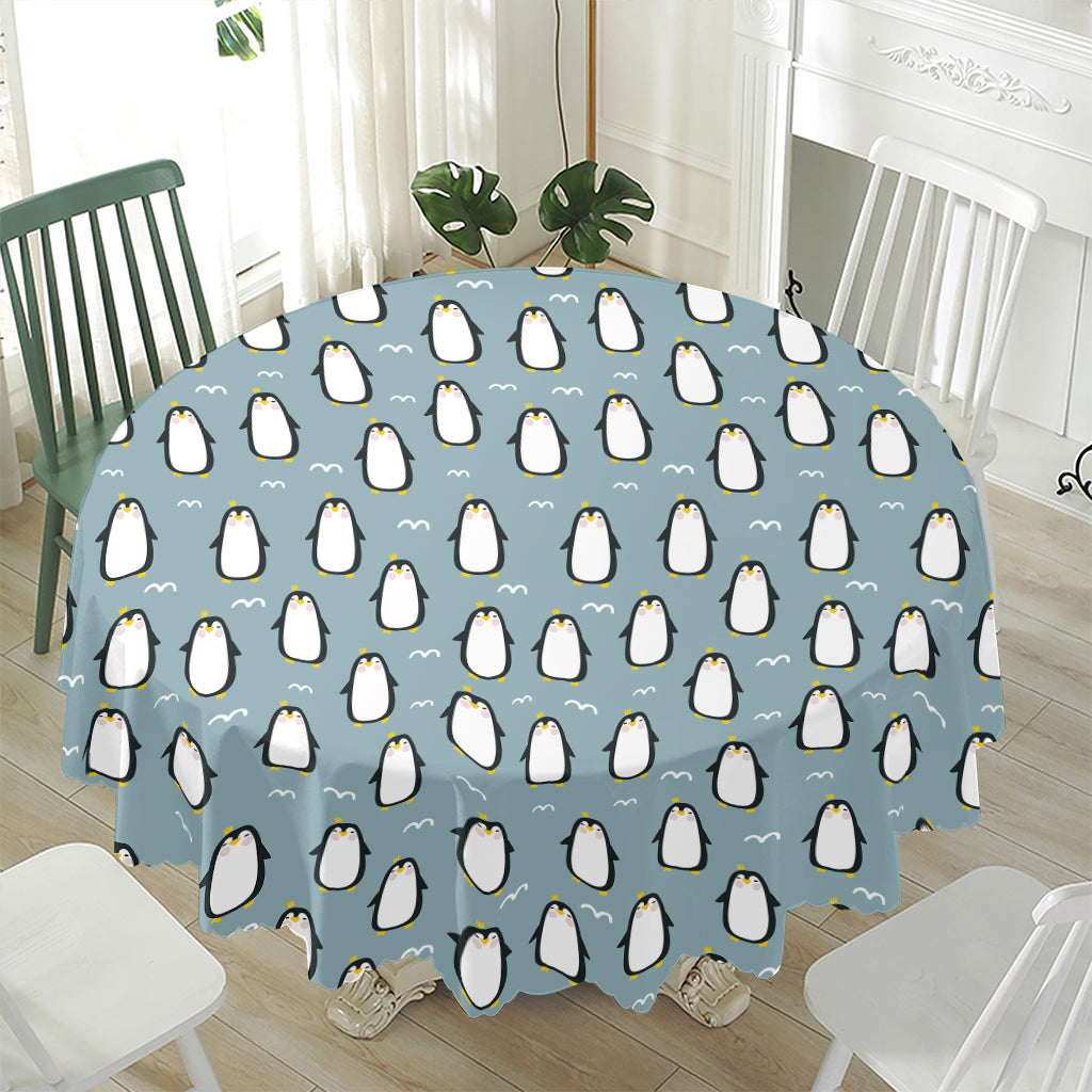 Cartoon Emperor Penguin Pattern Print Waterproof Round Tablecloth