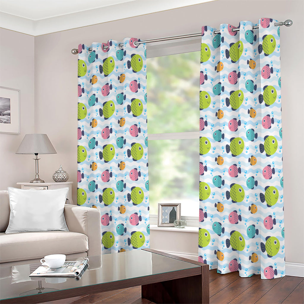 Cartoon Fish Pattern Print Extra Wide Grommet Curtains