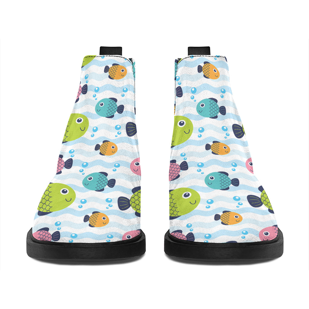 Cartoon Fish Pattern Print Flat Ankle Boots