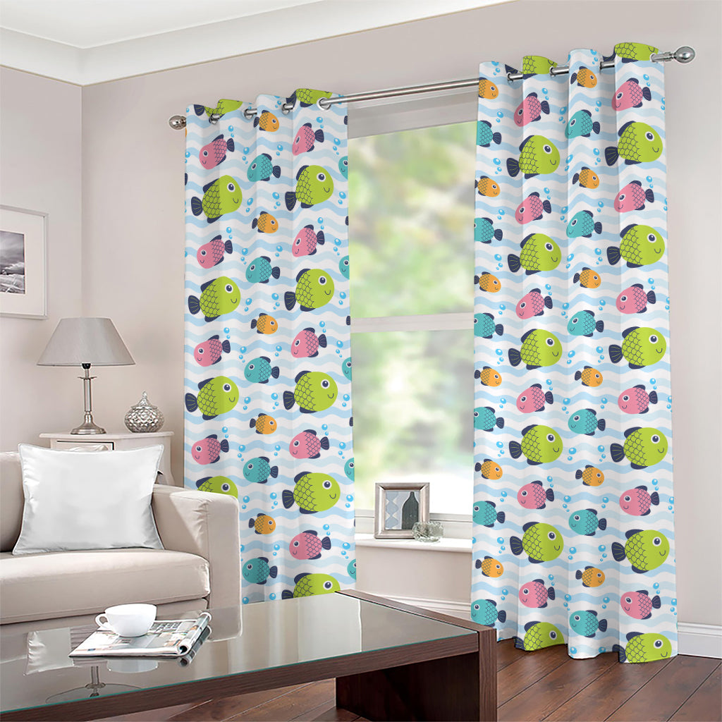 Cartoon Fish Pattern Print Grommet Curtains