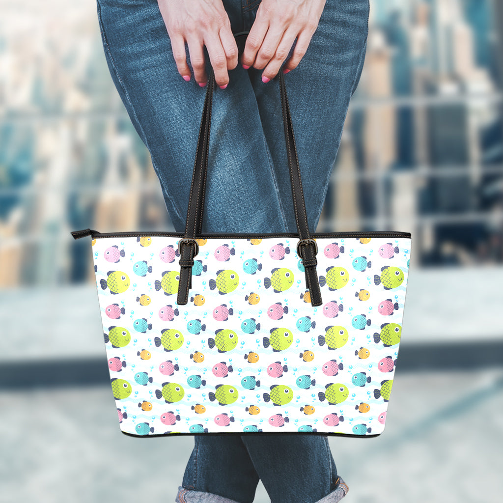 Cartoon Fish Pattern Print Leather Tote Bag