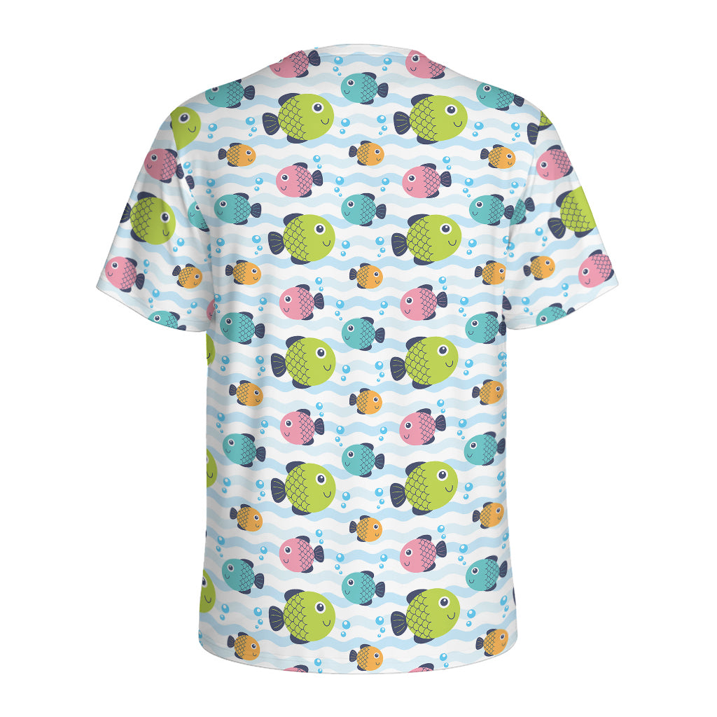 Cartoon Fish Pattern Print Men's Sports T-Shirt