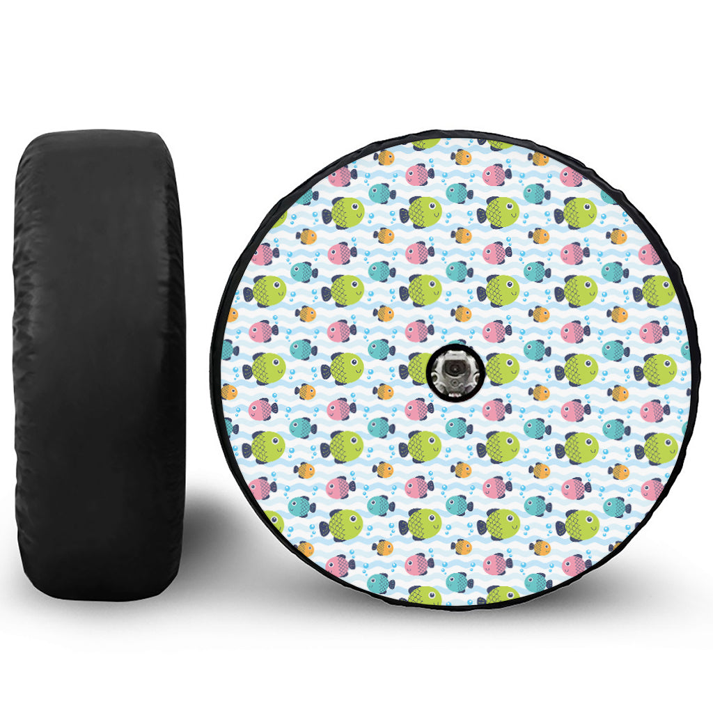 Cartoon Fish Pattern Print Tire Cover With Camera Hole
