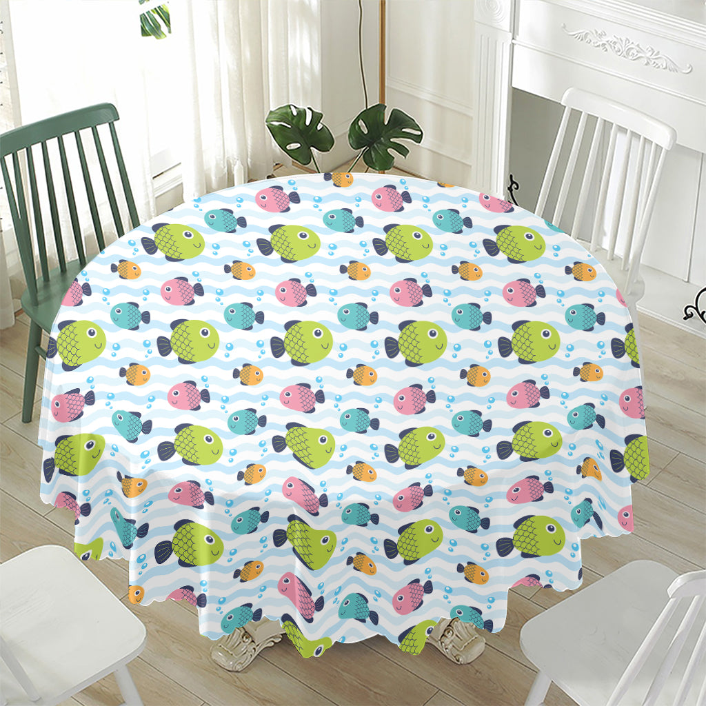 Cartoon Fish Pattern Print Waterproof Round Tablecloth