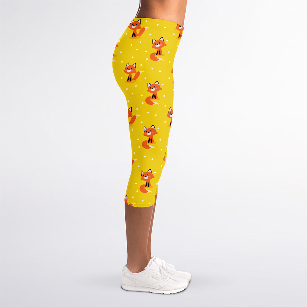 Cartoon Fox Pattern Print Women's Capri Leggings