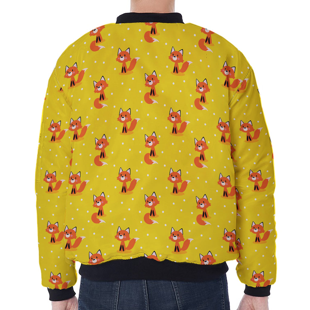Cartoon Fox Pattern Print Zip Sleeve Bomber Jacket