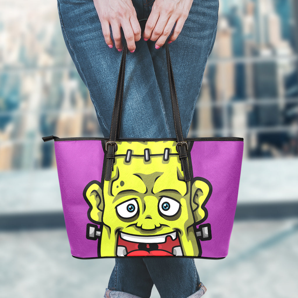 Cartoon Frankenstein Print Leather Tote Bag