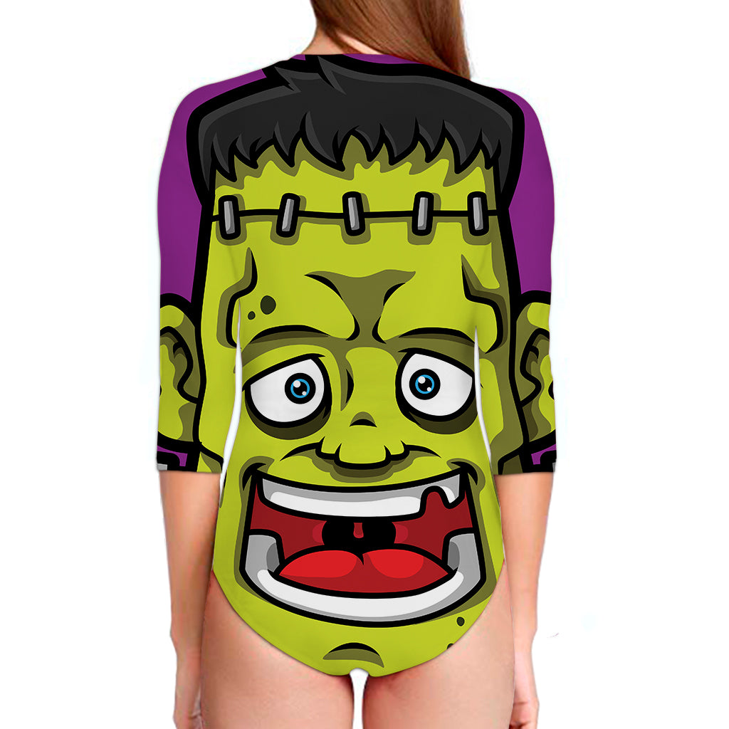 Cartoon Frankenstein Print Long Sleeve Swimsuit