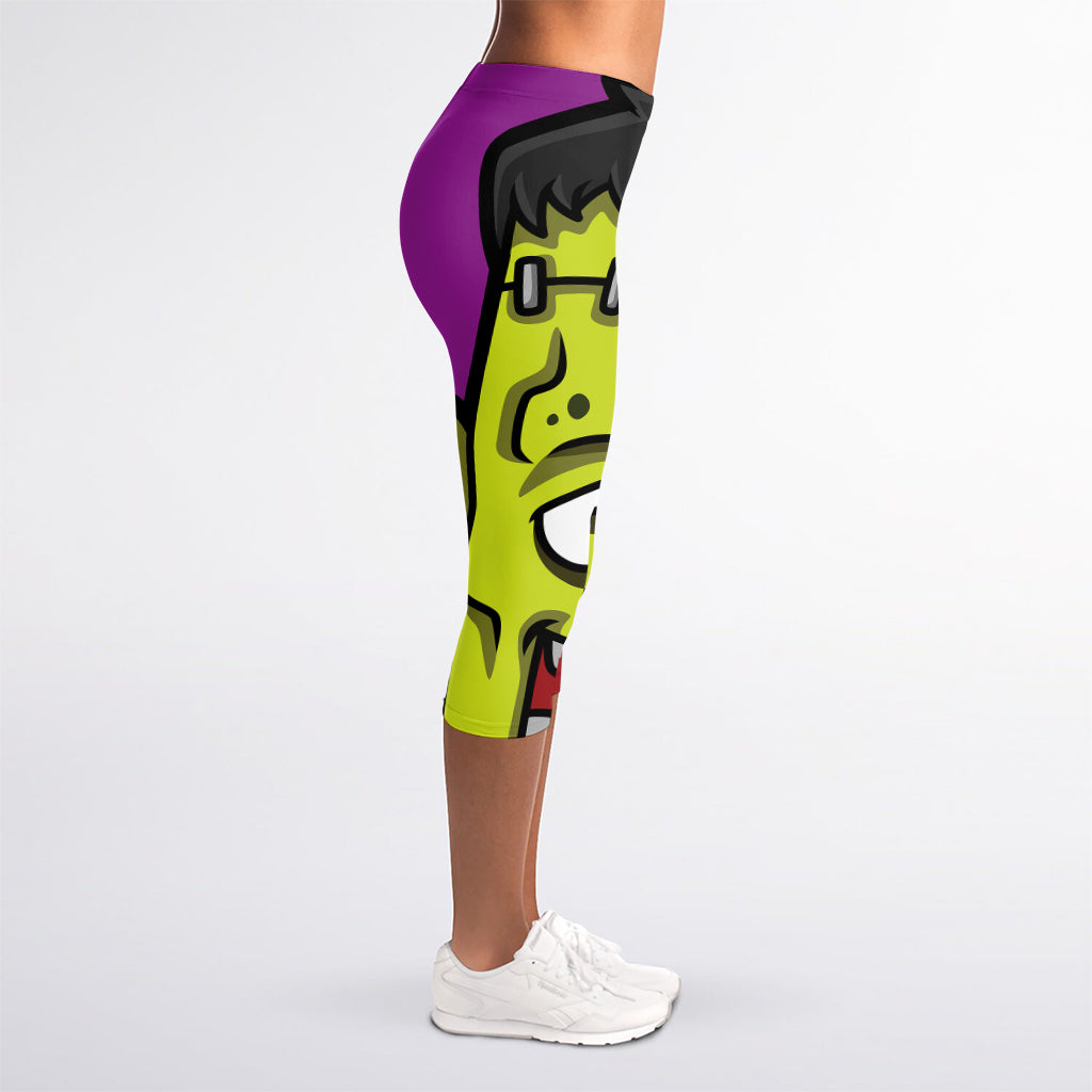 Cartoon Frankenstein Print Women's Capri Leggings