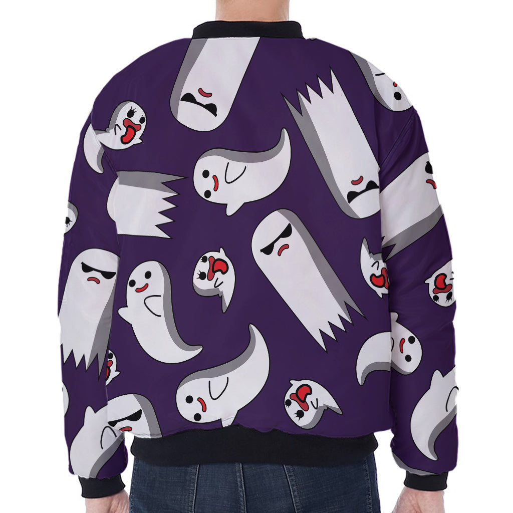 Cartoon Ghost Pattern Print Zip Sleeve Bomber Jacket
