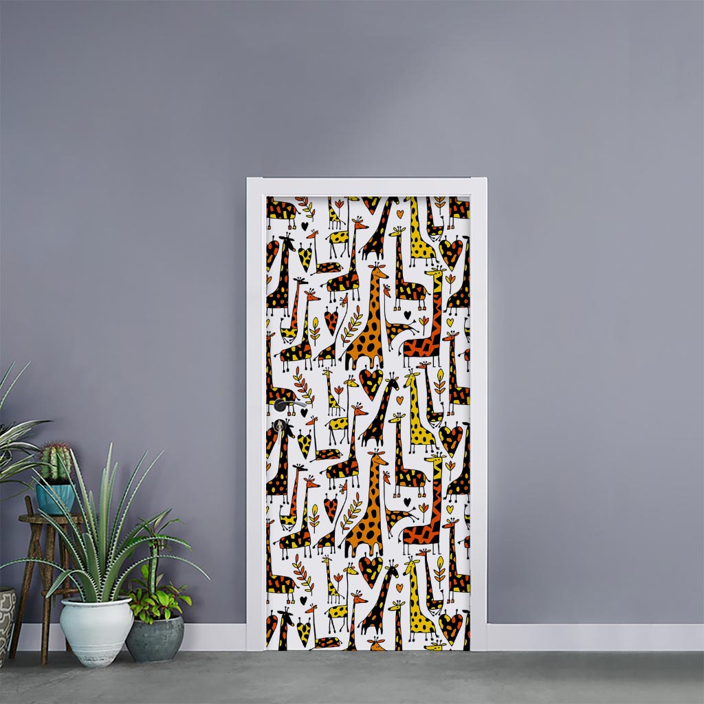 Cartoon Giraffe Pattern Print Door Sticker