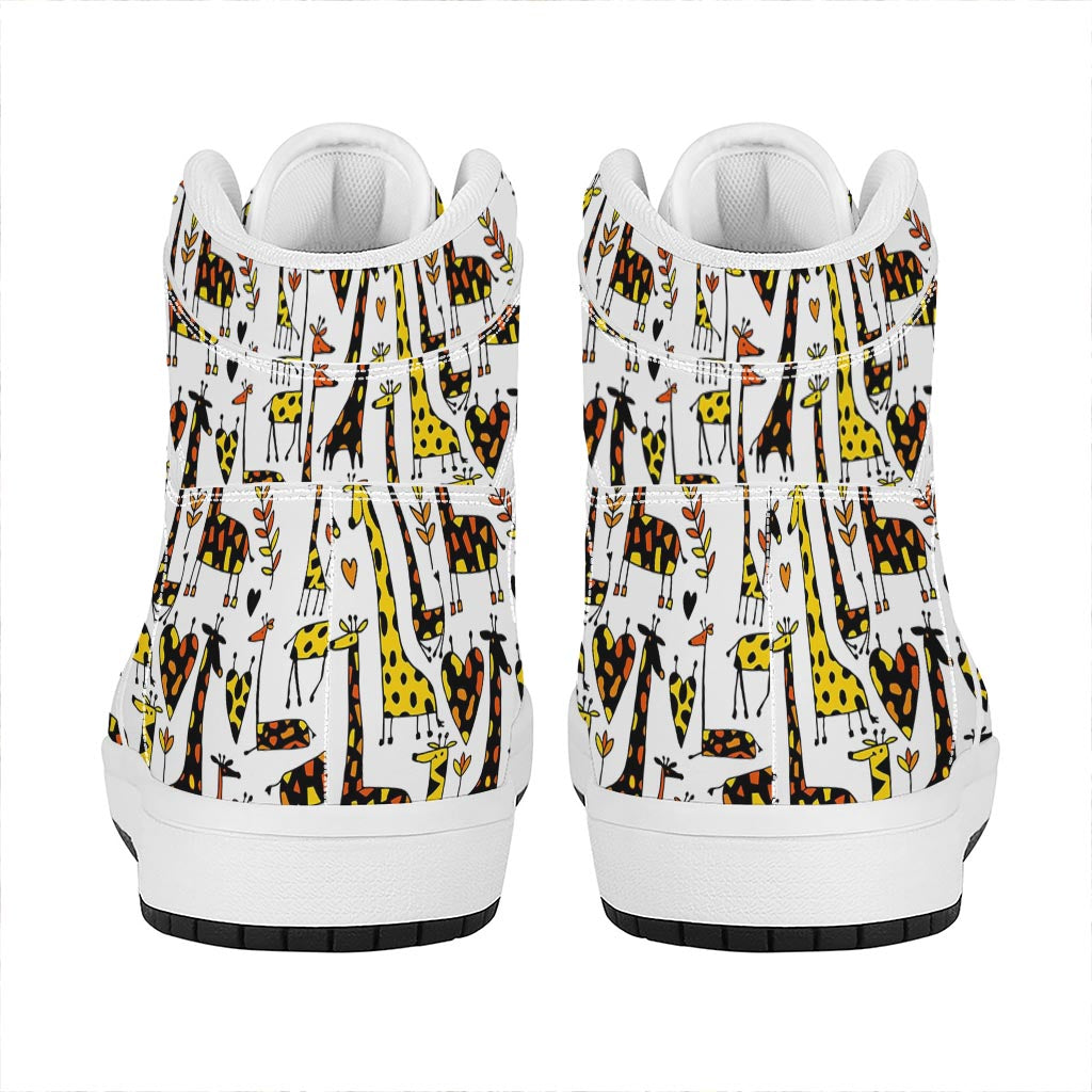 Cartoon Giraffe Pattern Print High Top Leather Sneakers