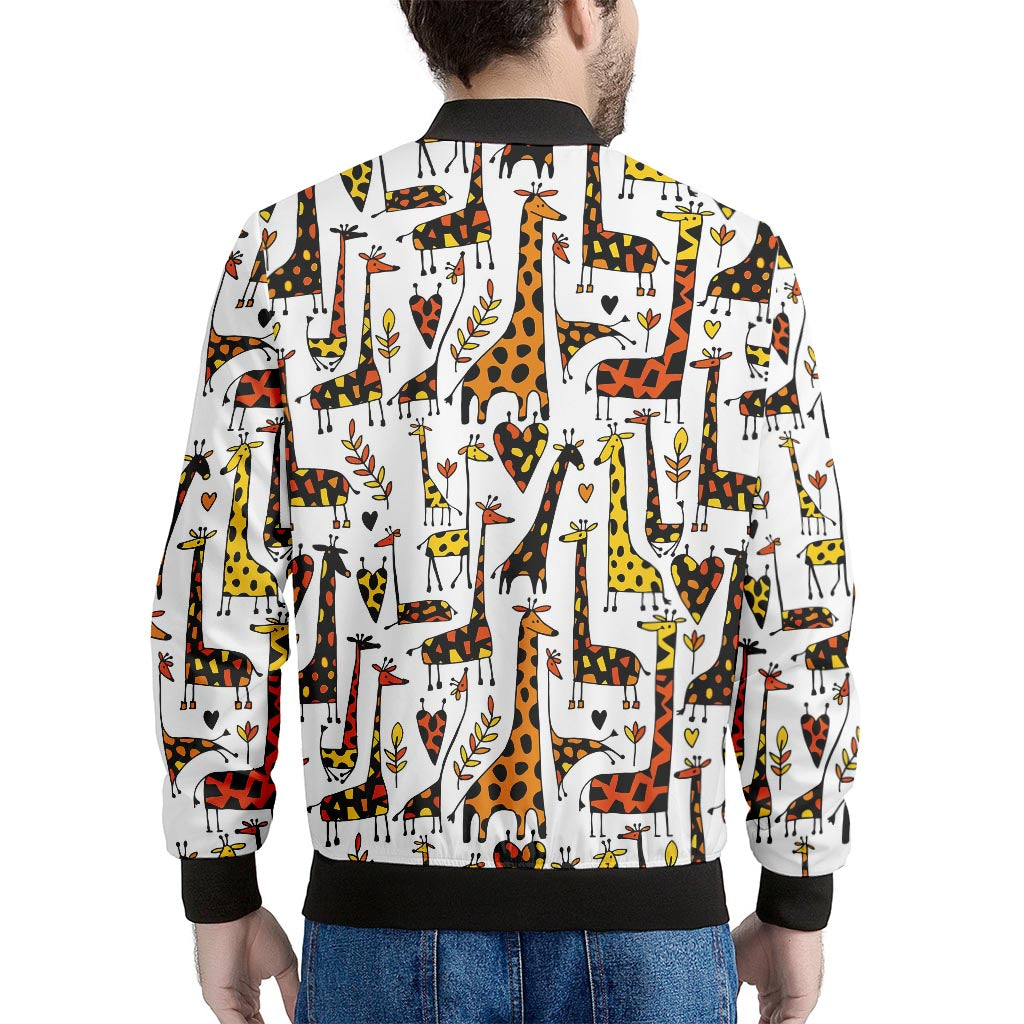 Cartoon Giraffe Pattern Print Men's Bomber Jacket