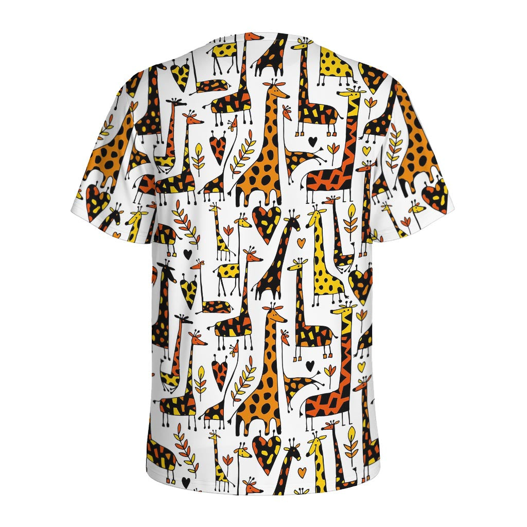 Cartoon Giraffe Pattern Print Men's Sports T-Shirt