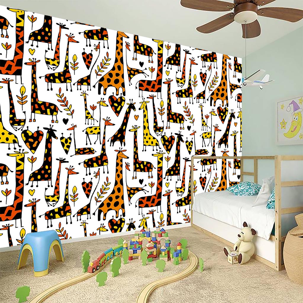 Cartoon Giraffe Pattern Print Wall Sticker