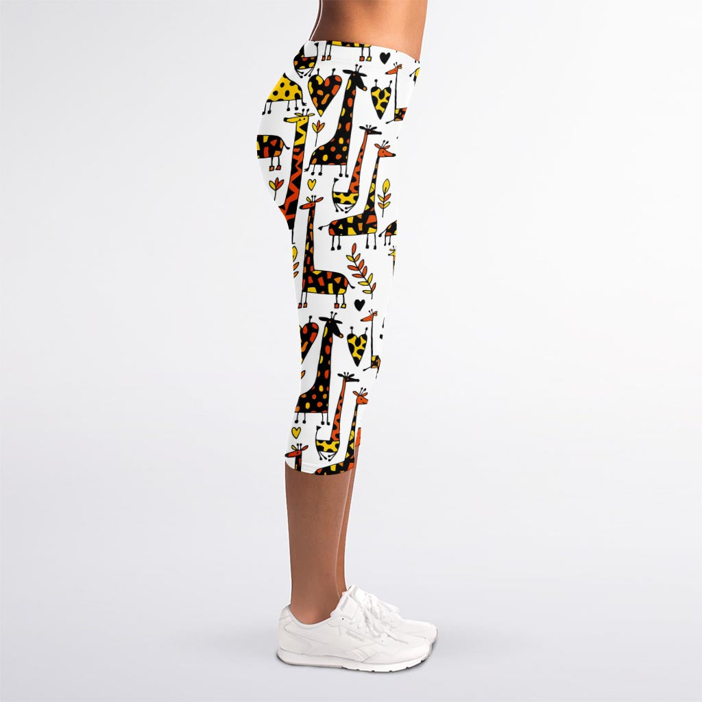 Cartoon Giraffe Pattern Print Women's Capri Leggings