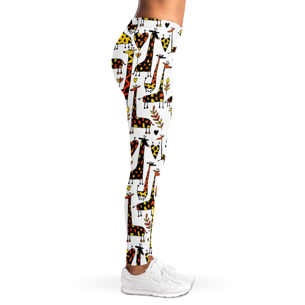 Cartoon Giraffe Pattern Print Women's Leggings