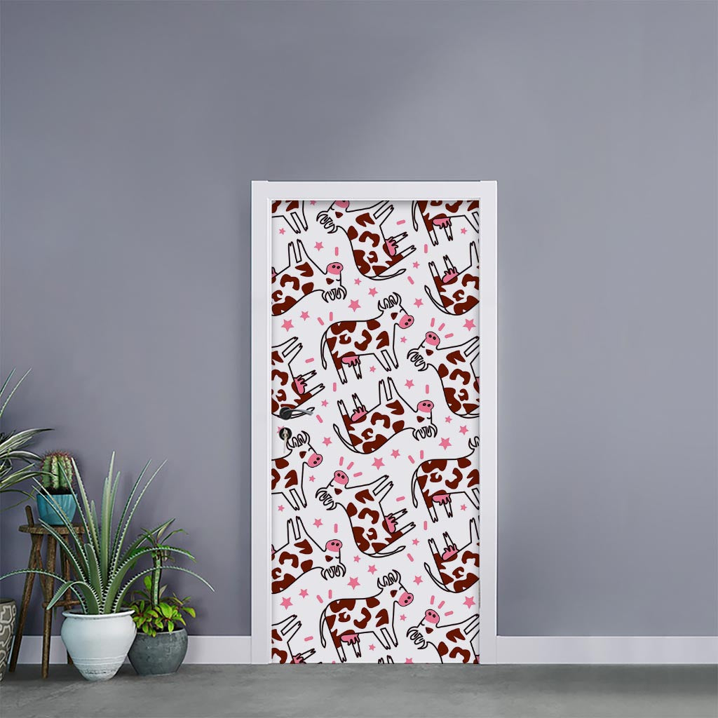 Cartoon Happy Dairy Cow Pattern Print Door Sticker