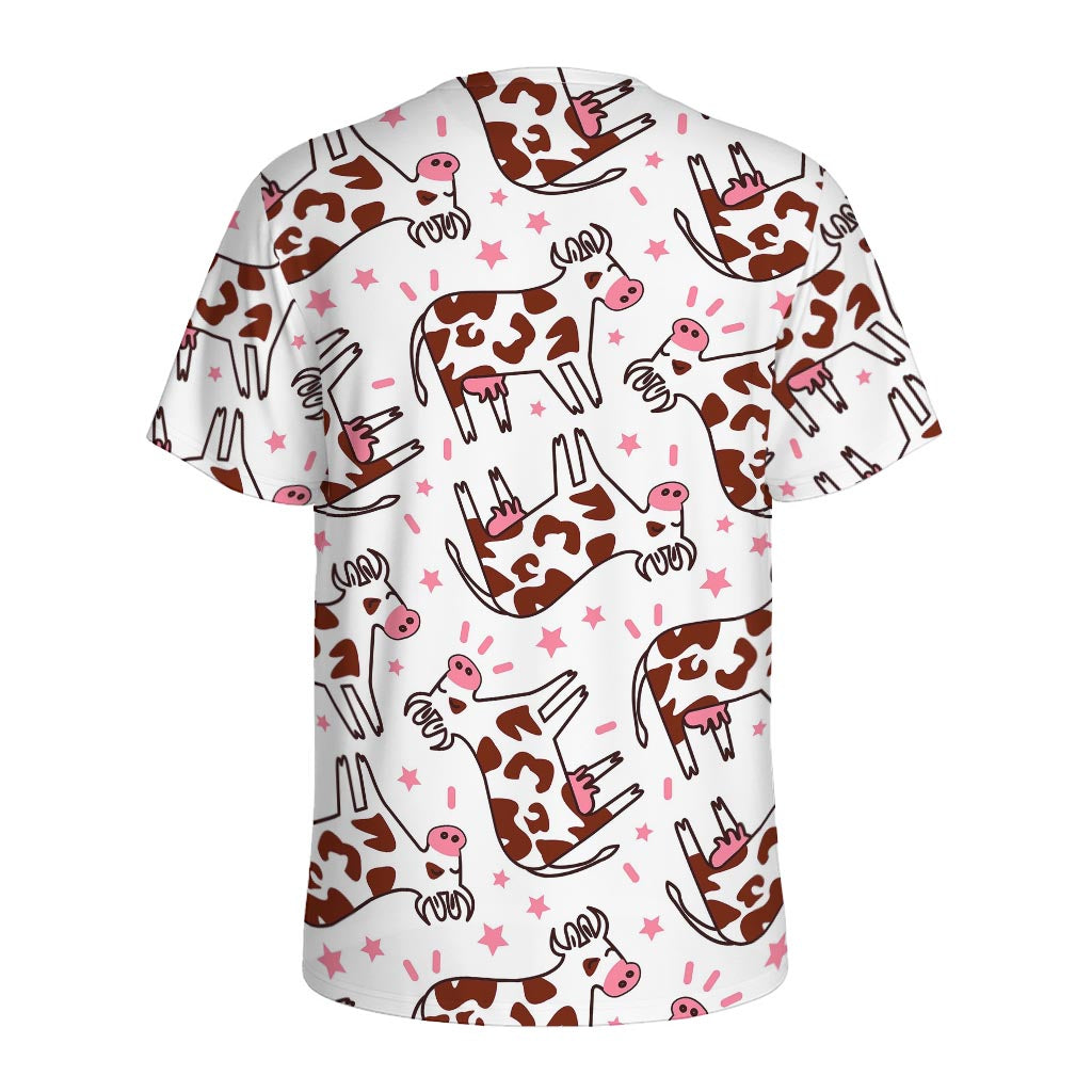Cartoon Happy Dairy Cow Pattern Print Men's Sports T-Shirt