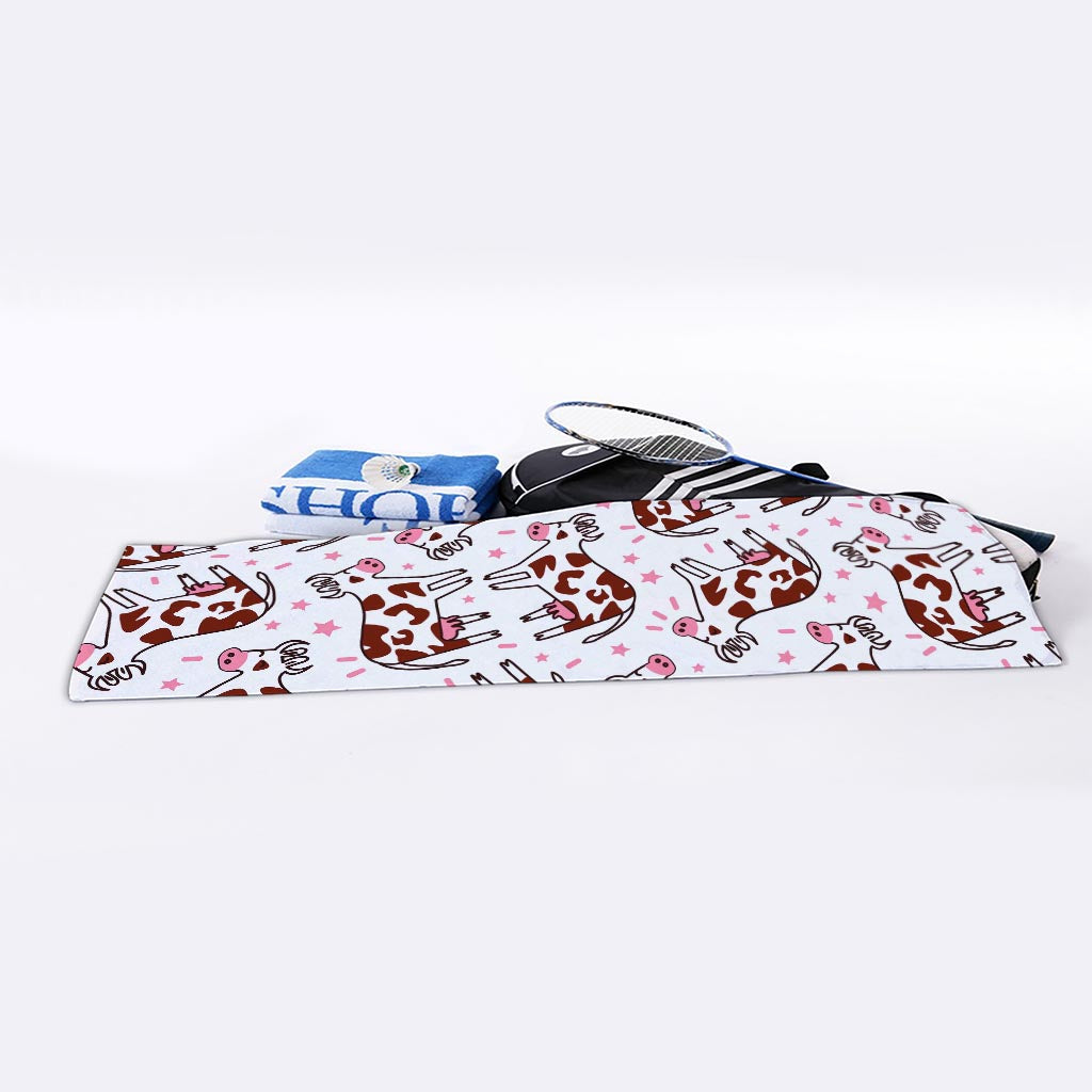 Cartoon Happy Dairy Cow Pattern Print Sports Towel
