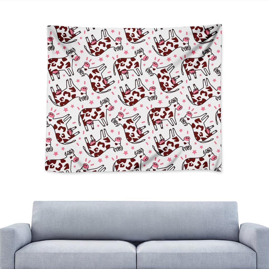 Cartoon Happy Dairy Cow Pattern Print Tapestry