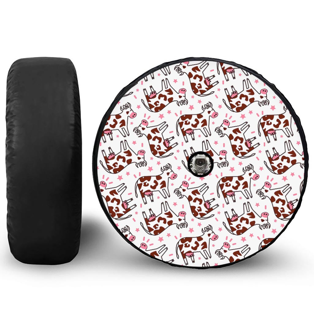 Cartoon Happy Dairy Cow Pattern Print Tire Cover With Camera Hole