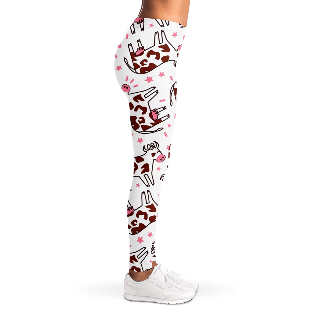 Cartoon Happy Dairy Cow Pattern Print Women's Leggings