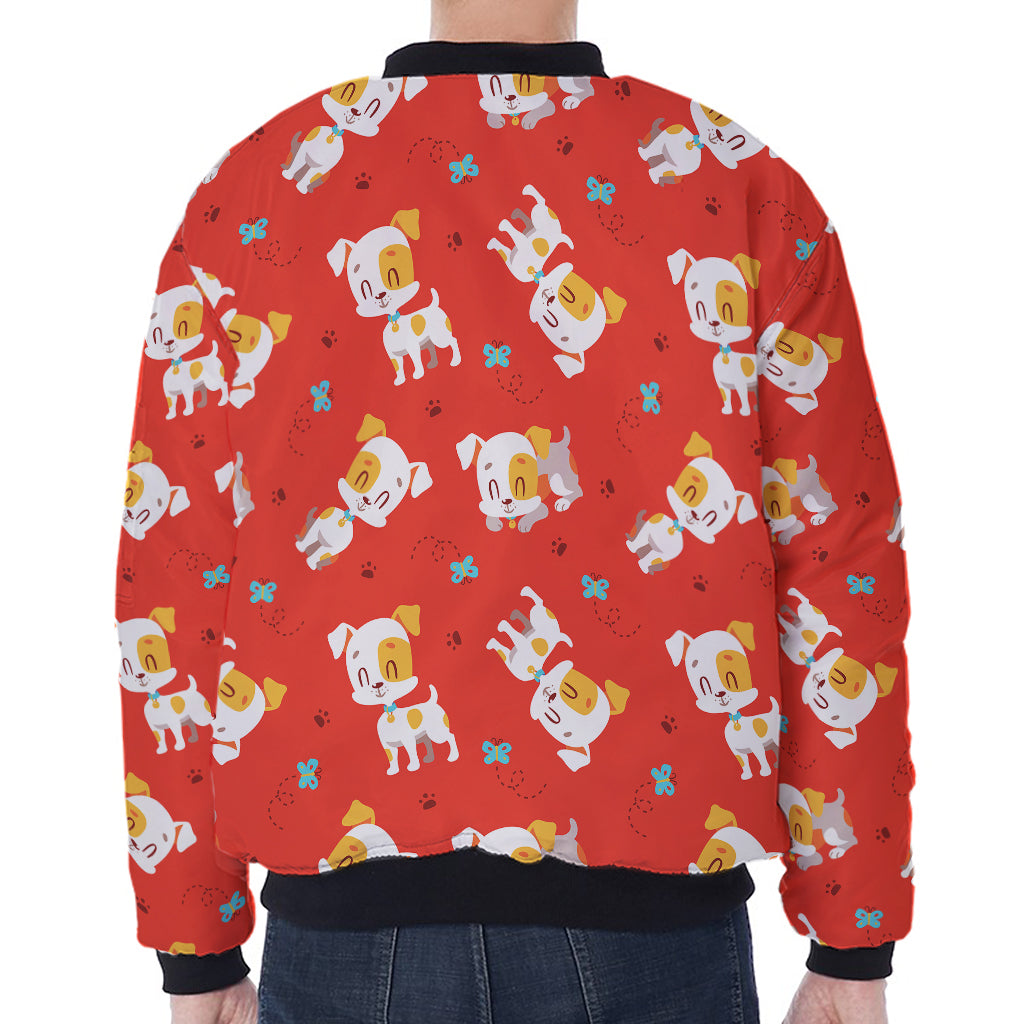 Cartoon Jack Russell Terrier Print Zip Sleeve Bomber Jacket