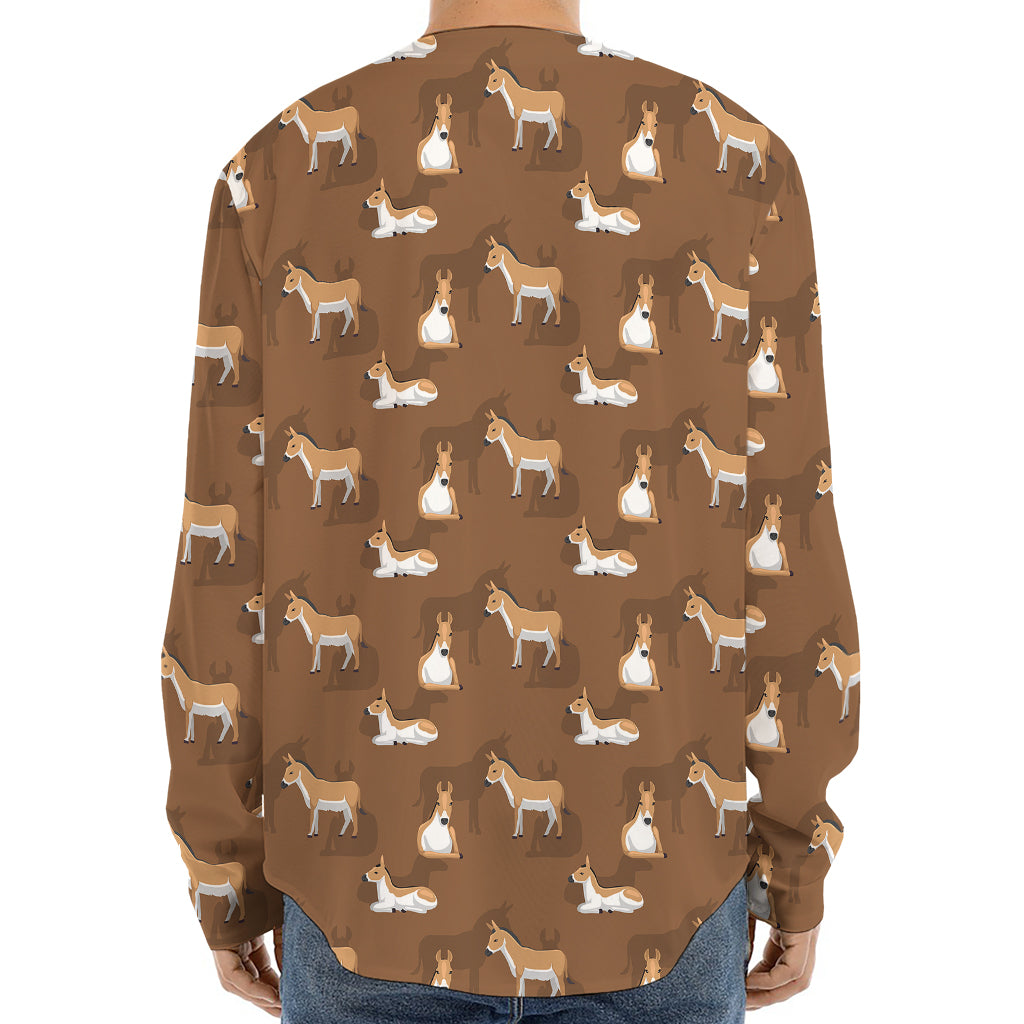 Cartoon Kulan Donkey Pattern Print Long Sleeve Baseball Jersey