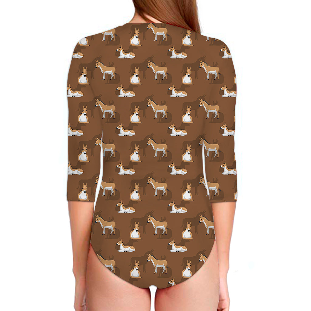 Cartoon Kulan Donkey Pattern Print Long Sleeve Swimsuit