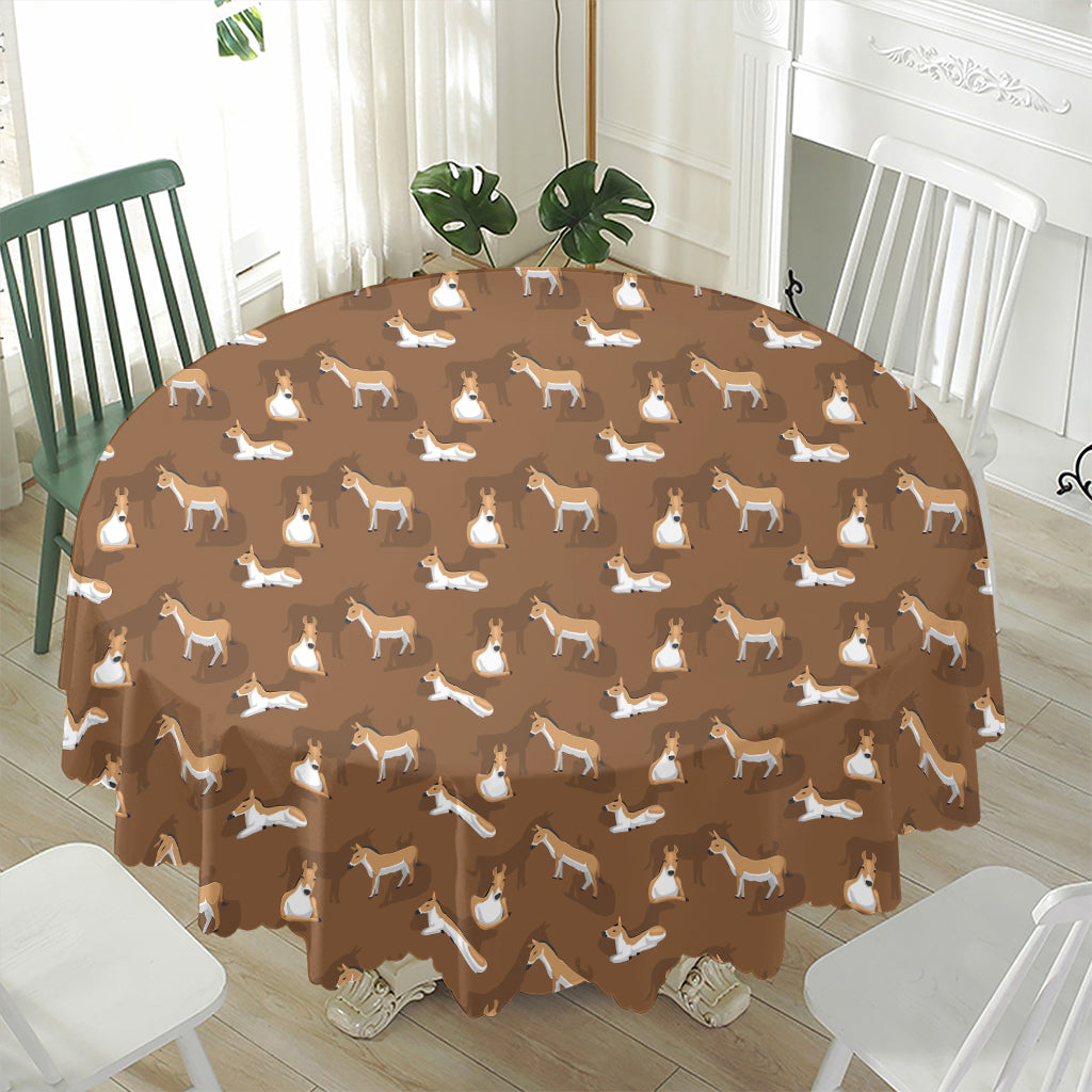 Cartoon Kulan Donkey Pattern Print Waterproof Round Tablecloth